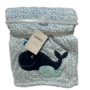 NEW Carters Blue Whale Patterned Baby Blanket Sherpa Waves Mom Baby Whales NWT
